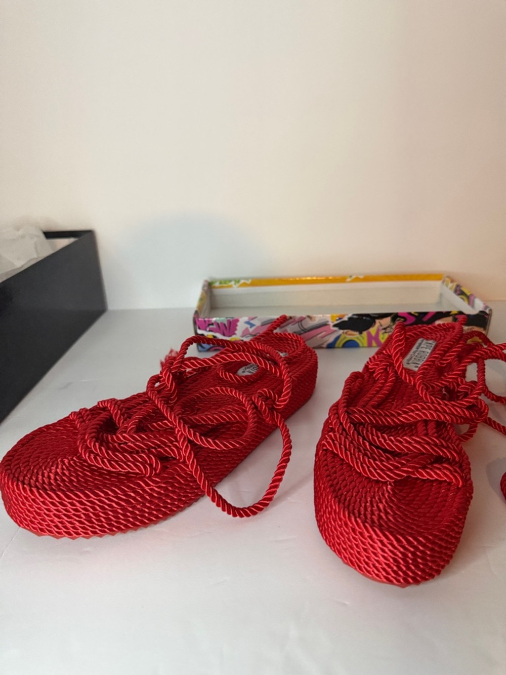 Cape Robbin Rope Platform Sandals Red Size 8 NIB Lace Up